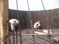 Réalisation du ferraillage de fond de cuve, avant la coulée du béton (© Vivre en brousse)